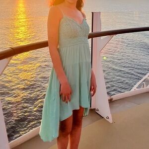 No Boundaries Mint Crochet Bust High-Low Sundress